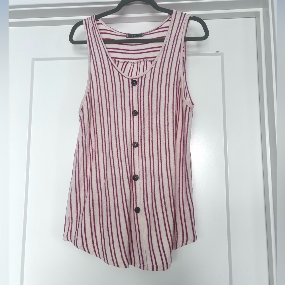 Gyft Womens Boho Beige & Red Striped Summer Tank Top With Buttons Size XL